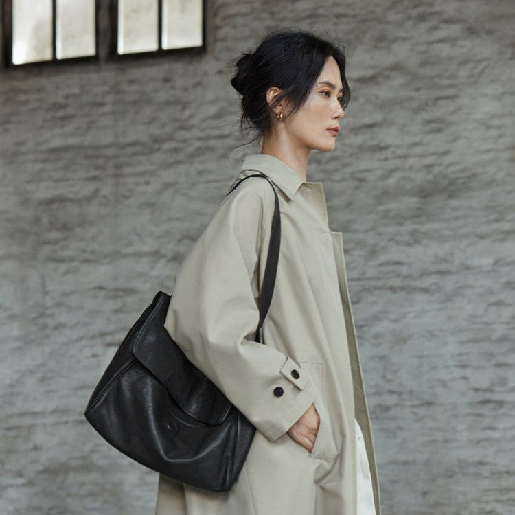Bolso de hombro retro de cuero suave de gran capacidad