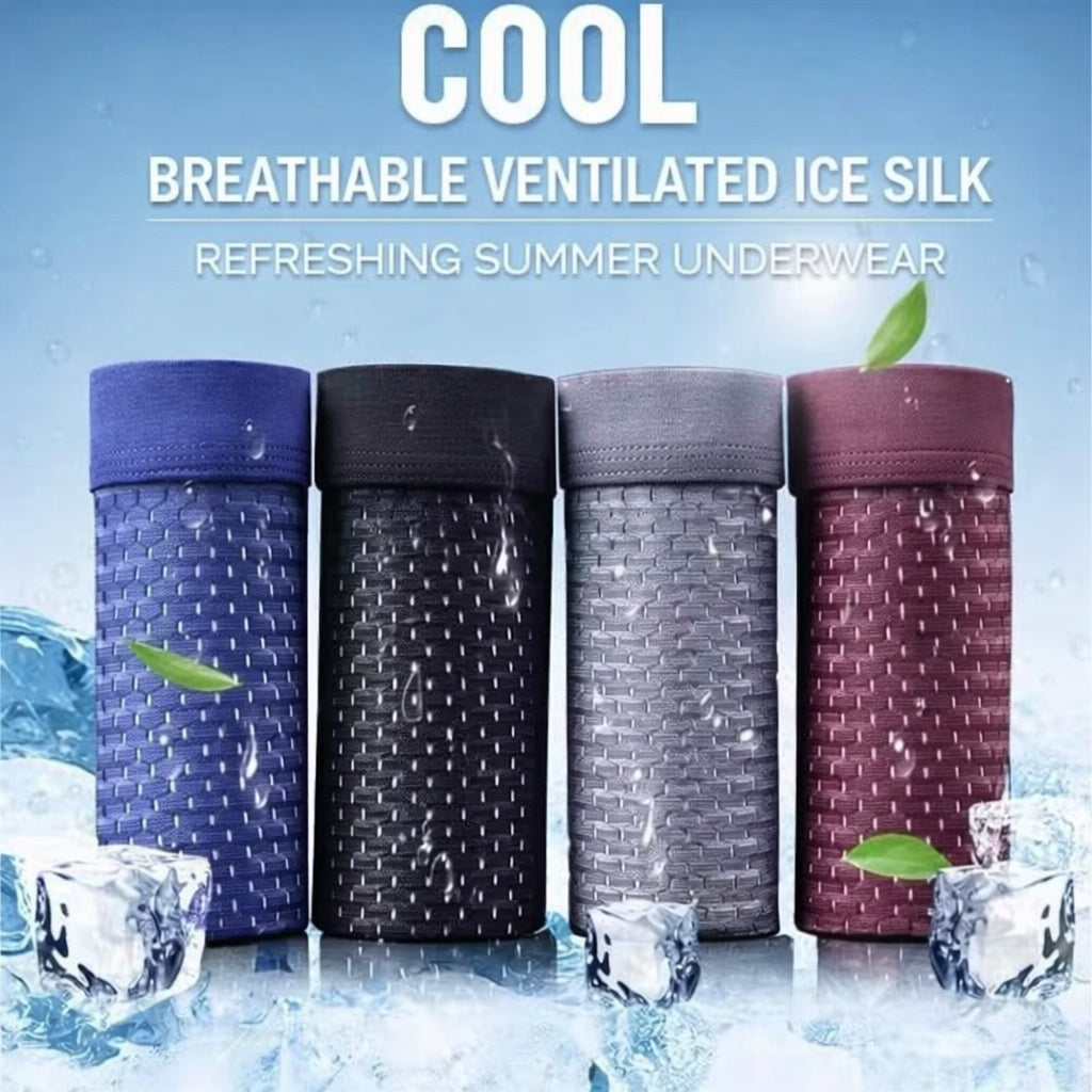 Calzoncillos bóxer de seda helada de malla para hombre, ropa interior de micromalla transpirable y ventilada, calzoncillos de verano ligeros y frescos para hombre
