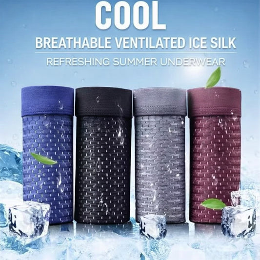 Calzoncillos bóxer de seda helada de malla para hombre, ropa interior de micromalla transpirable y ventilada, calzoncillos de verano ligeros y frescos para hombre