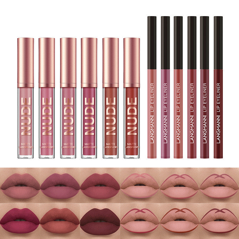 Juego de maquillaje de 12 piezas de delineador de labios y lápiz labial, 6 labiales mate y 6 delineadores de labios, lápiz labial mate resistente al agua de larga duración, cosméticos de belleza, regalo de maquillaje para niñas, juego de lápices labiales