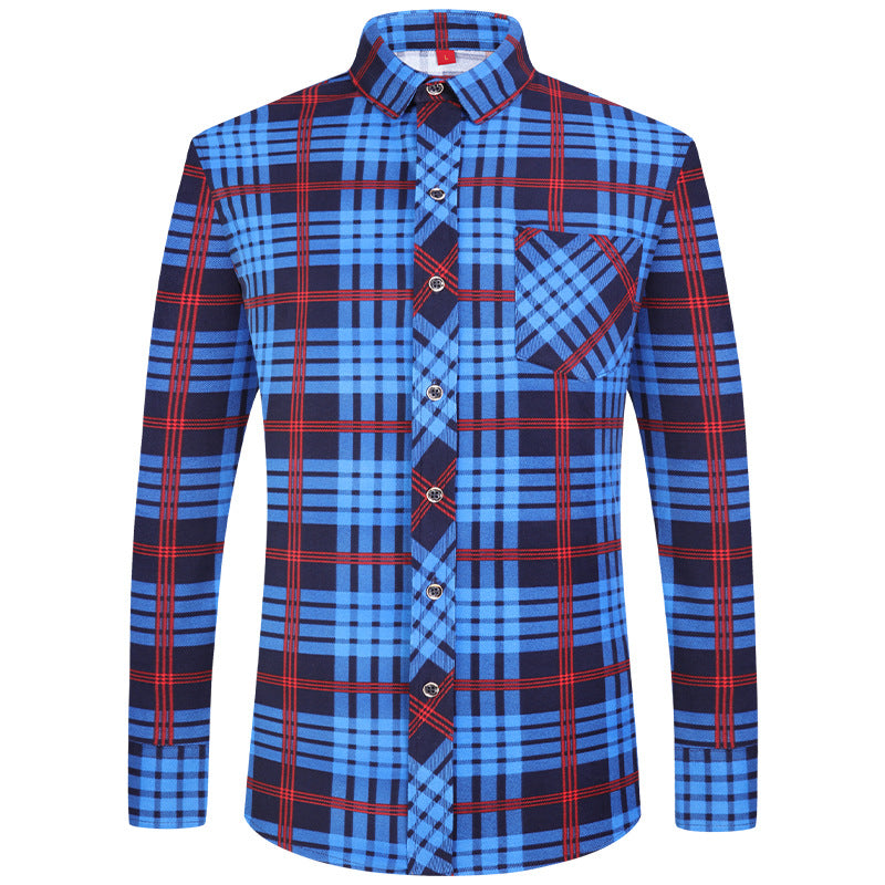 Men's Business Commute Plaid Long-Sleeve Shirt