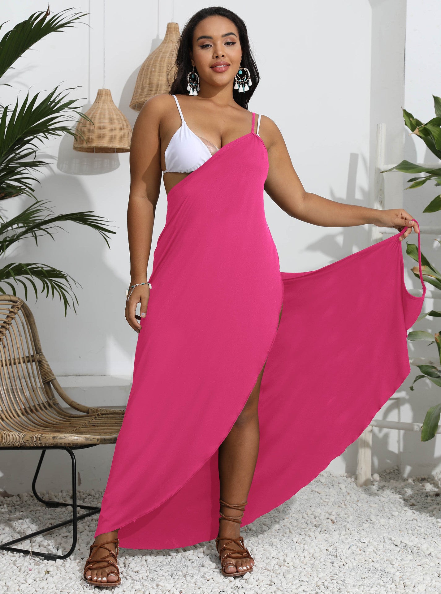 Vestido de mujer de una pieza, irregular, para playa, de varias formas de uso, con tiras cruzadas