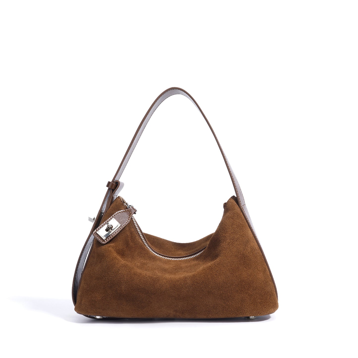Bolso de Mujer Estilo Retro Chic Suave en Forma de Media Luna con Diseño de Níquel, Hombro y Asa, de Piel Vacuna