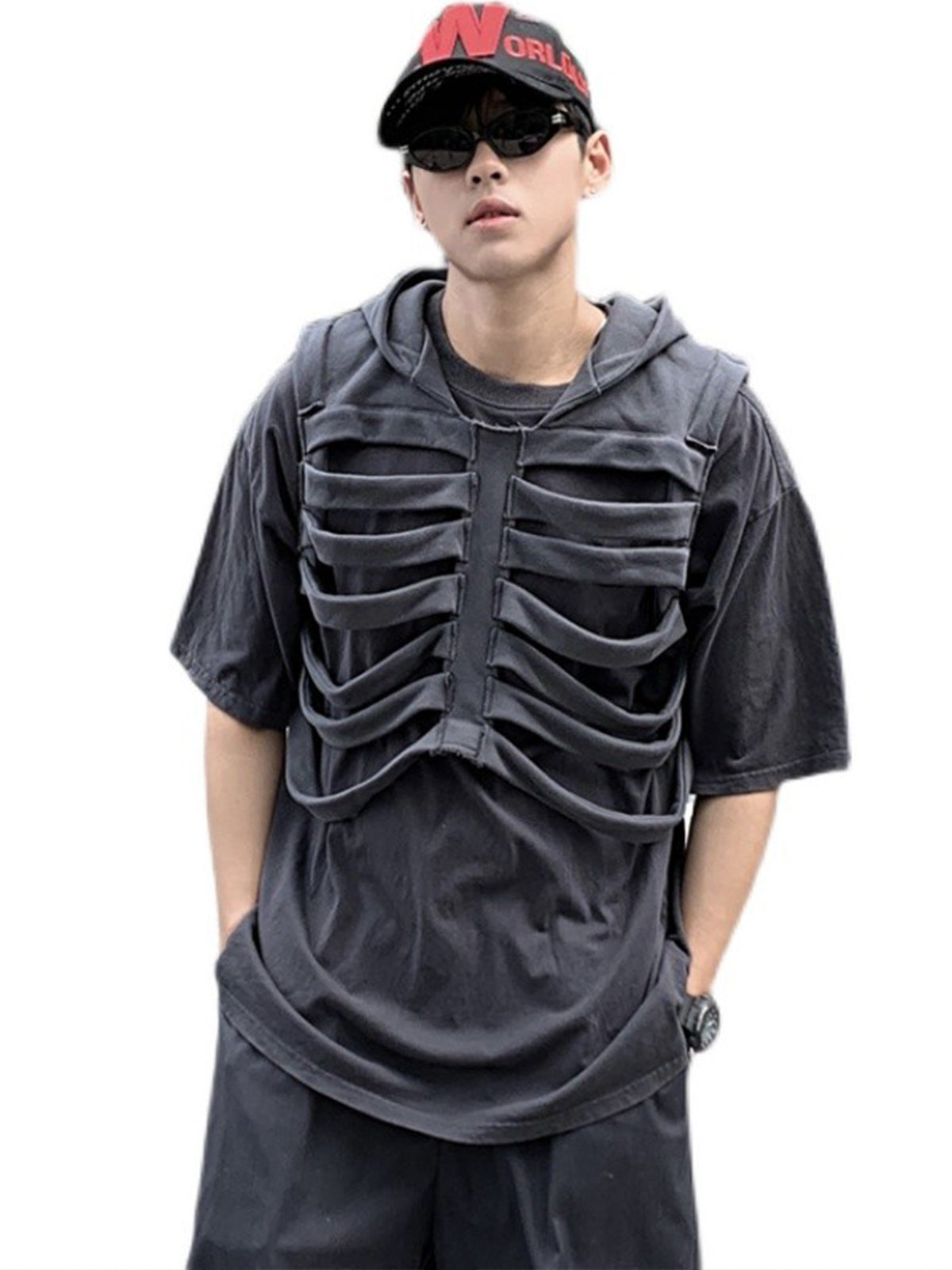Camiseta sin mangas con capucha, diseño holgado y versátil, estilo de diseñador