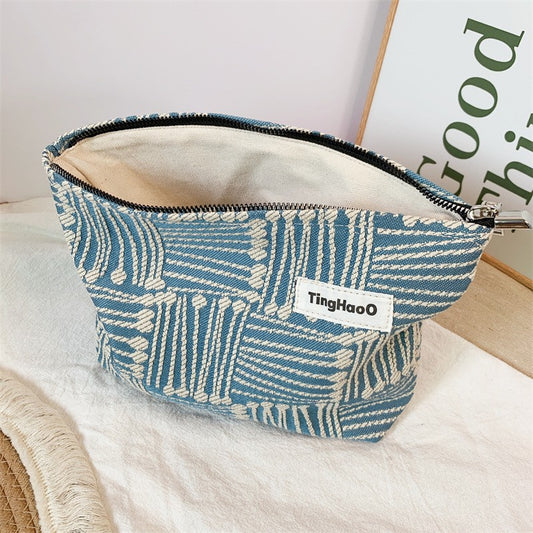 Womens Geometric-Line Fabric Cosmetic Bag