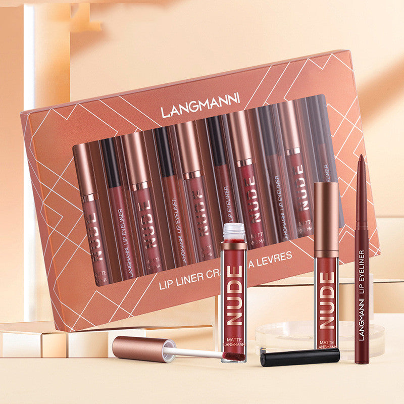 Juego de maquillaje de 12 piezas de delineador de labios y lápiz labial, 6 labiales mate y 6 delineadores de labios, lápiz labial mate resistente al agua de larga duración, cosméticos de belleza, regalo de maquillaje para niñas, juego de lápices labiales