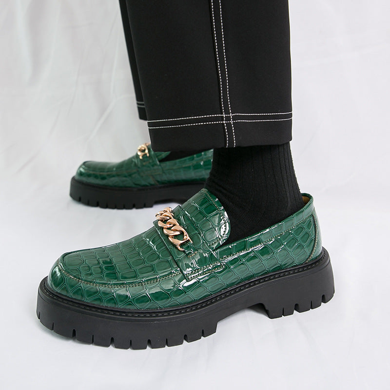 Mocasines de piel para hombre, con suela gruesa y estampado de cocodrilo, para otoño