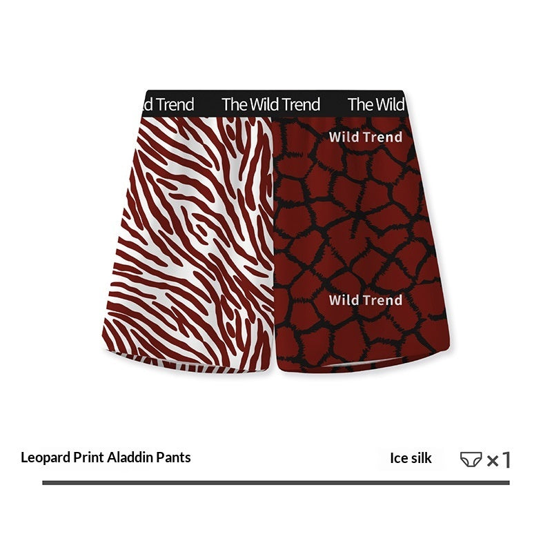 Pantalones Aloha de seda helada con estampado de leopardo para hombre con diseño estampado para usar en casa