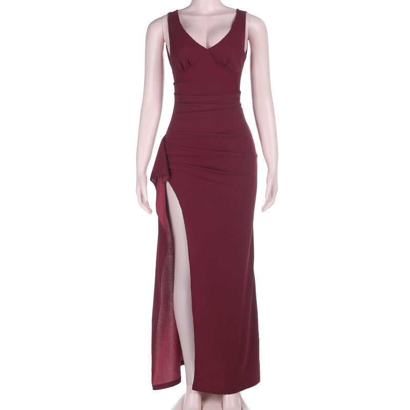 Chest-flattering V-neck Split Evening Gown Dress - DRESS WELL STORE