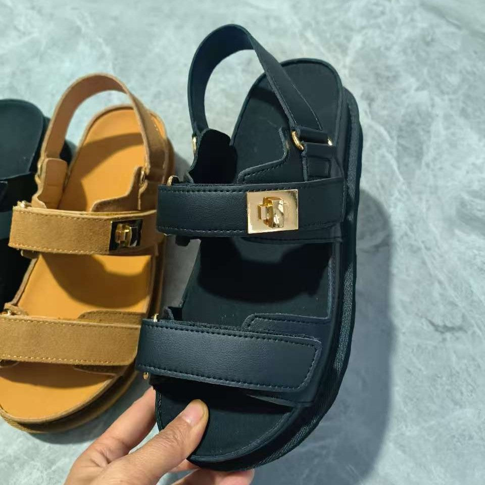 Sandalias de plataforma de talla grande Sandalias romanas de exterior de velcro de gamuza para mujer
