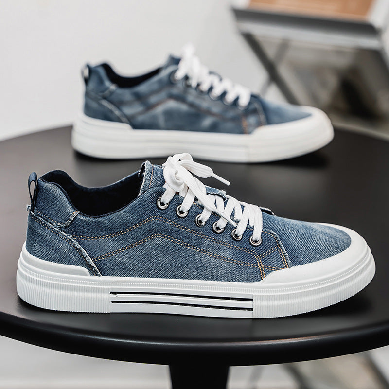 Zapatillas deportivas informales de mezclilla de corte bajo, estilo coreano, talla grande, para hombre