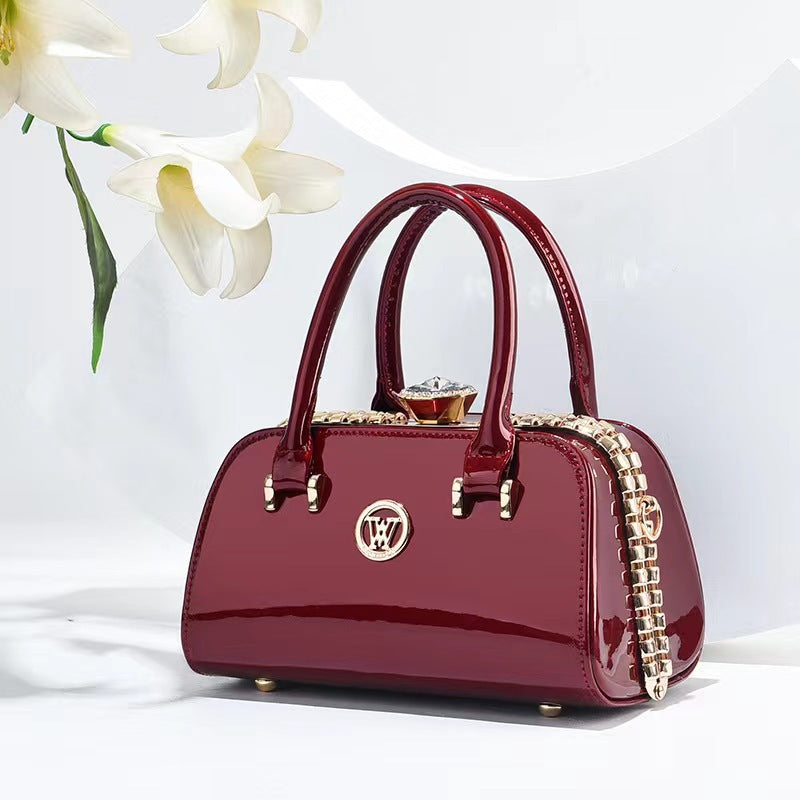 Bolso de mujer elegante y sencillo con adornos de diamantes de cuero brillante, embrague de noche multifuncional