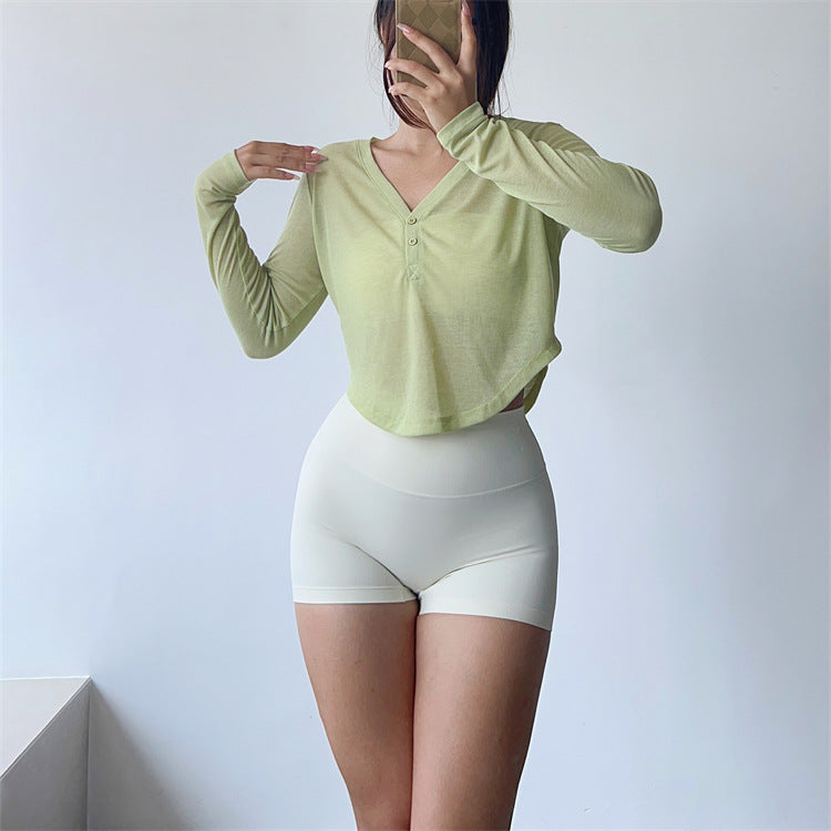 Traje de fitness con botones, traje de yoga, entrenamiento corto
