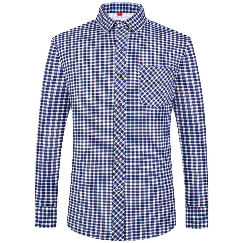 Men's Business Commute Plaid Long-Sleeve Shirt