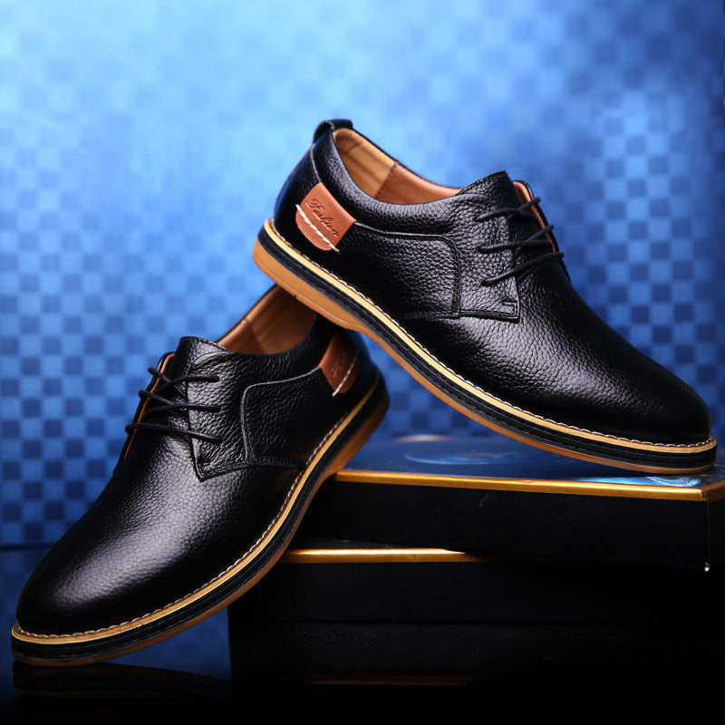 Zapatos de Cuero Casuales de Corte Bajo con Cordones y Detalles Cosidos a Mano
