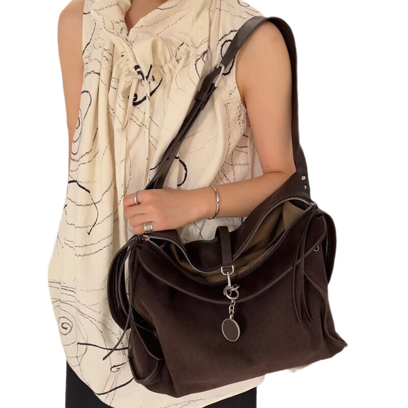 Bolso tote de invierno de gamuza mate con correa de un solo hombro y gran capacidad