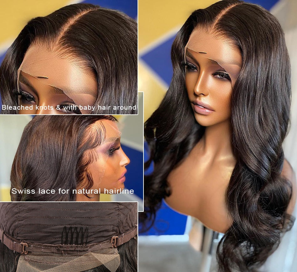 Peluca frontal de encaje con ondas corporales para mujeres negras