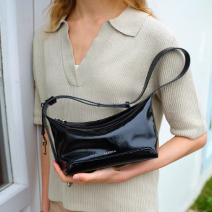 Bolso de Piel Genuina de Grano Completo para Mujer, Tipo Bandolera, Color Negro