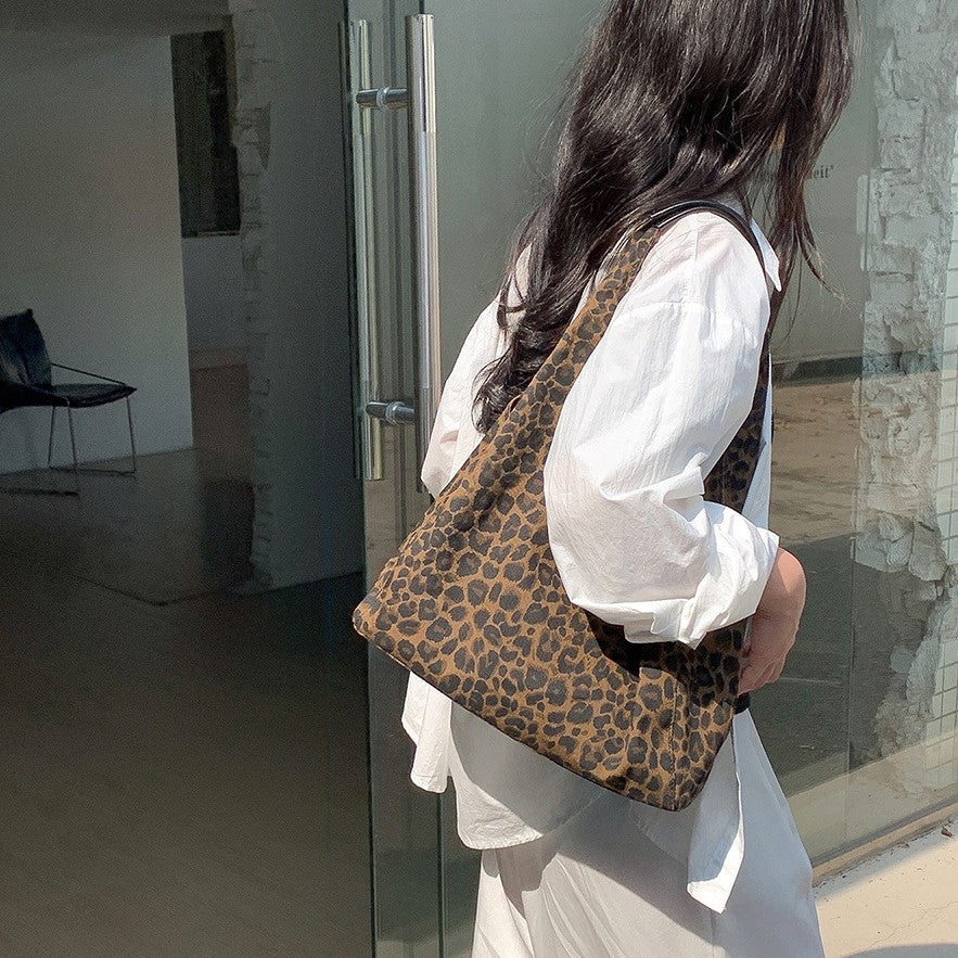 Bolso de mano con diseño de leopardo de alta gama, bolso de hombro informal de gran capacidad