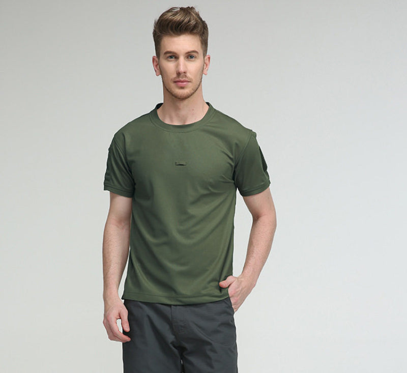 Tech Fabric Springsummer T-shirt For Outdoor Sports Mens Crew-neck Short-sleeve Quick-drying Top