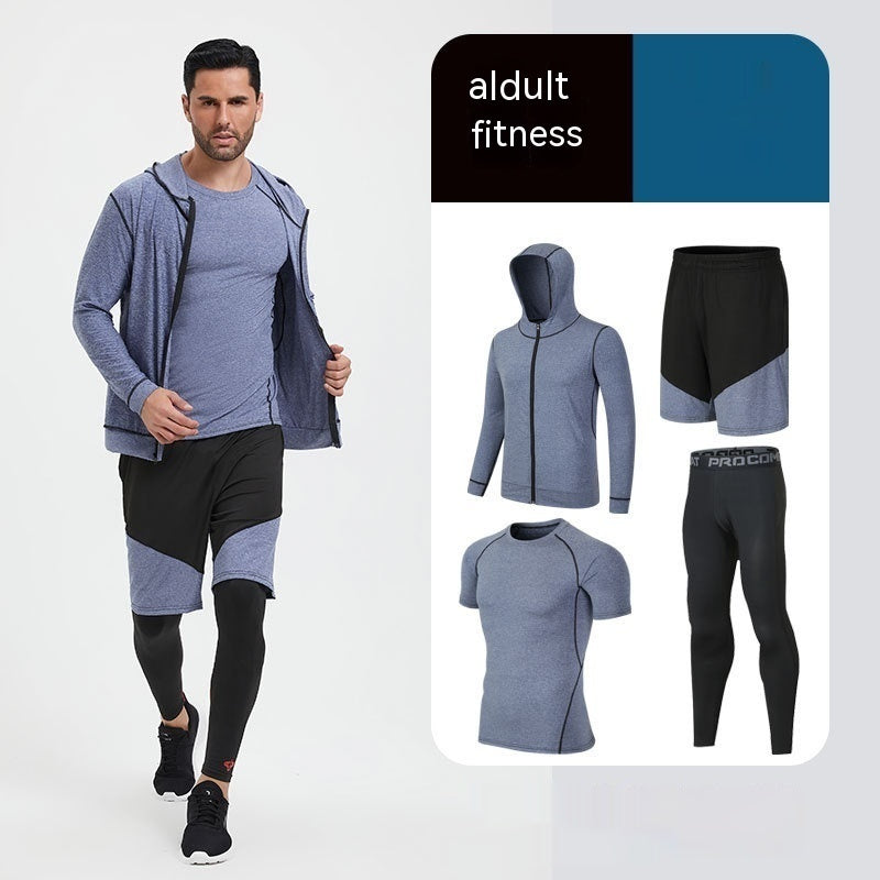 Traje de fitness para hombre, para correr por la mañana, por la noche, deportivo, de secado rápido, de cinco piezas, mallas, baloncesto, ropa de entrenamiento al por mayor