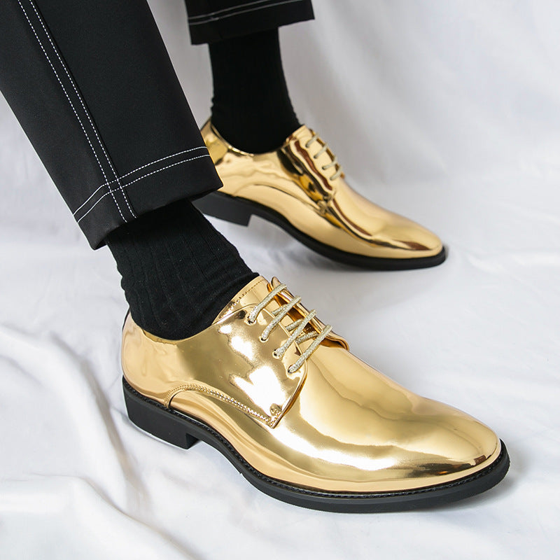 Zapatos de cuero brillante para hombre de estilo británico con puntera puntiaguda
