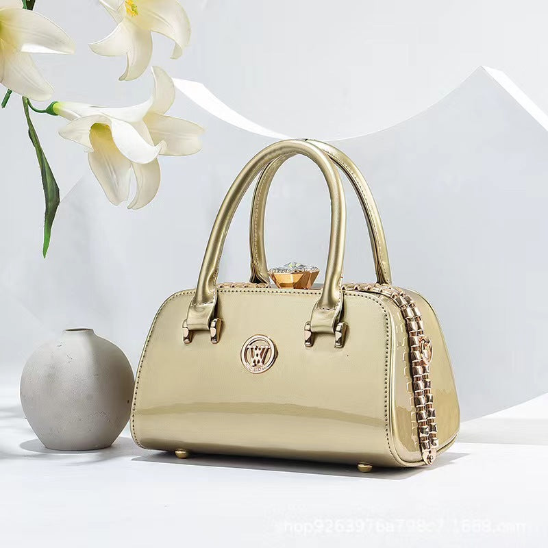 Bolso de mujer elegante y sencillo con adornos de diamantes de cuero brillante, embrague de noche multifuncional