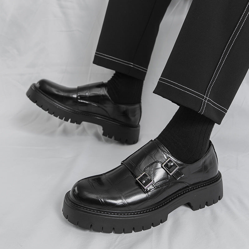 Zapatos de cuero mocasines sin cordones de suela gruesa con hebilla de herradura para hombre