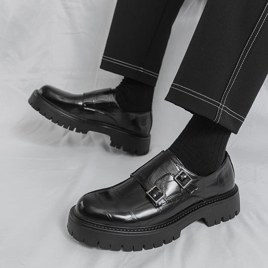 Zapatos de cuero mocasines sin cordones de suela gruesa con hebilla de herradura para hombre