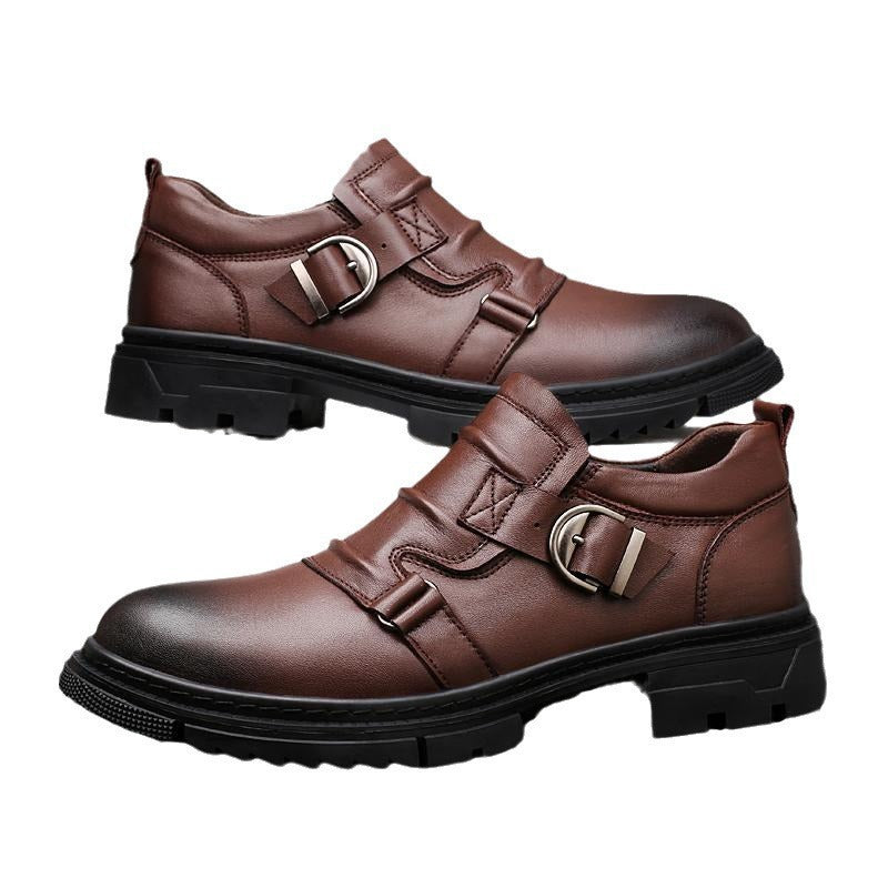 Zapatos de Cuero Genuino de Hombre Versátiles de Suela Gruesa Hechos de Piel de Vacuno de Grano Completo