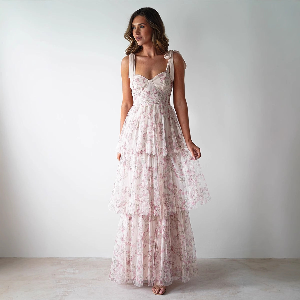 Strapless Backless Cake-Style Floral Print Dress