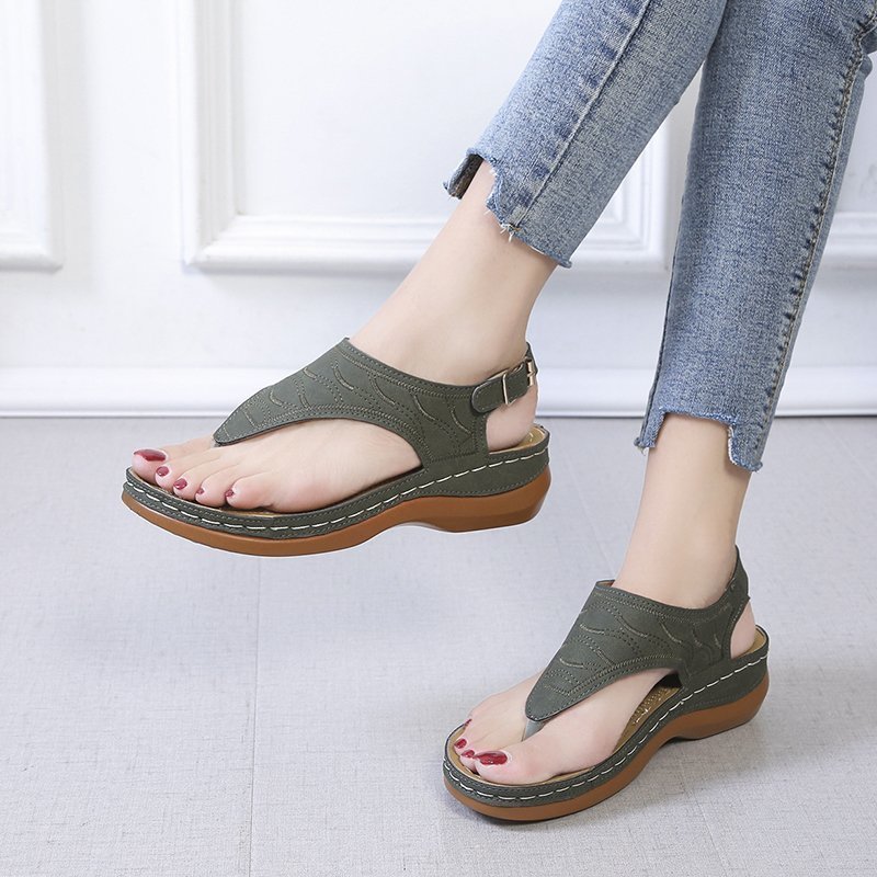 Sandalias casuales de cuña para mujer, chanclas de color liso