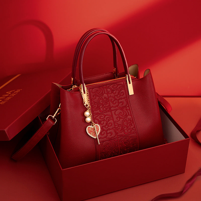 Bolso tote bordado rojo de gran capacidad