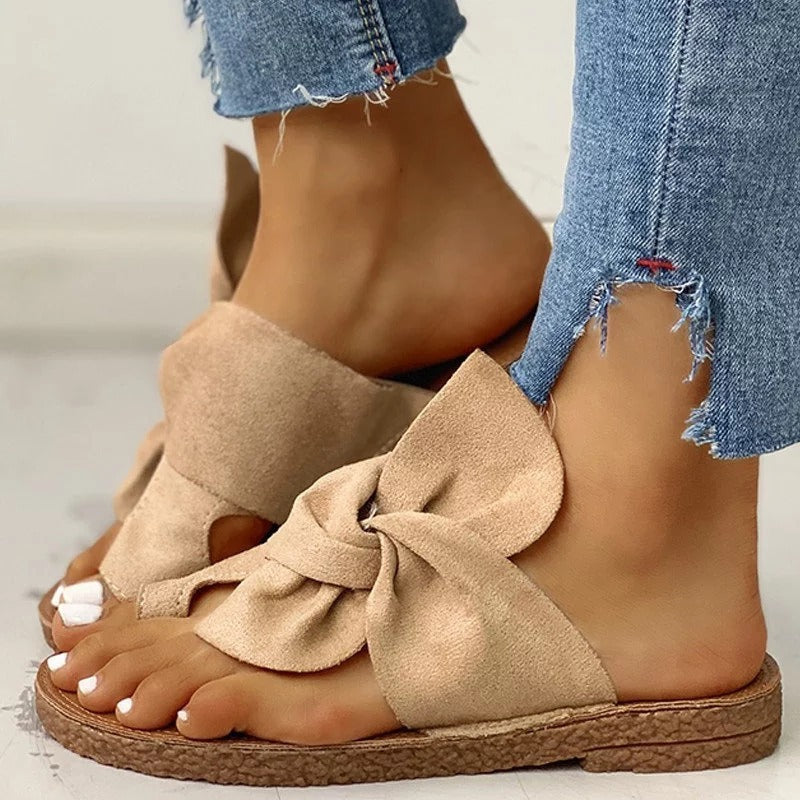 Sandalias de lazo de ante para mujer, sandalias y zapatillas de playa de tallas grandes