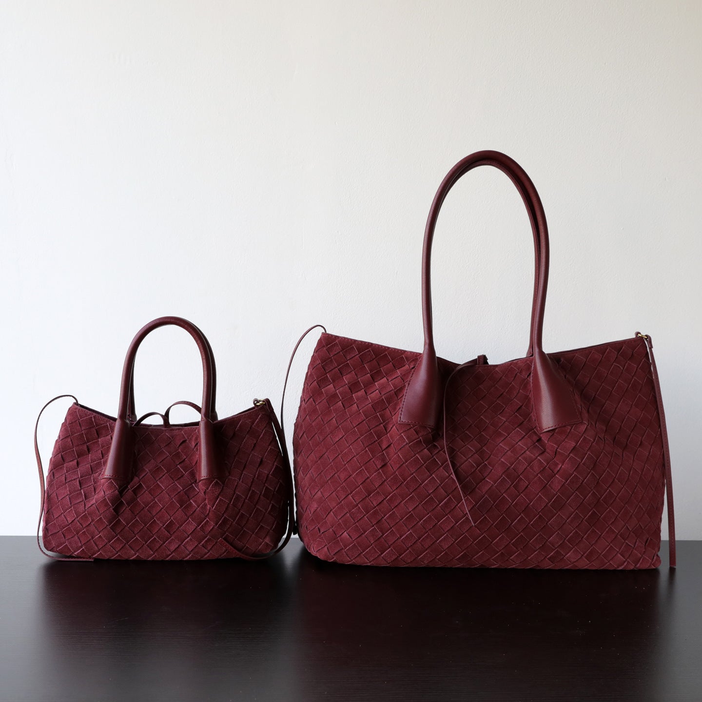 Bolso tote de cuero de vaca mate tejido a mano con gran capacidad