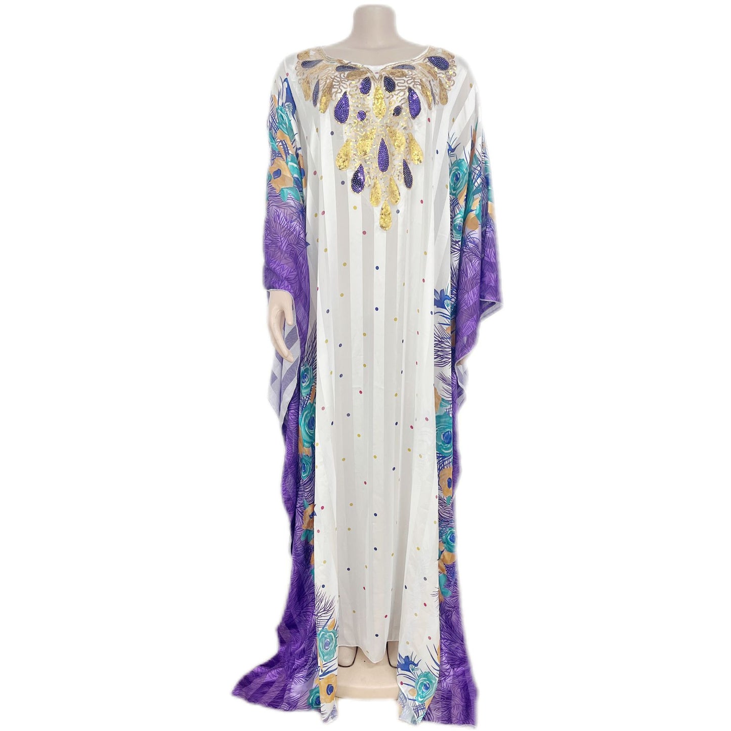 Middle East Sequined Printed Chiffon Loose Robe For Women