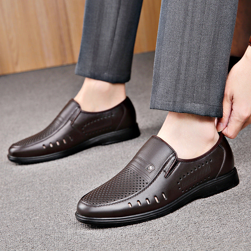 Zapatos Casuales de Cuero Genuino para Hombre, Suela Plana, Punta Redonda, Suela Suave Antideslizante, para Hombres de Mediana Edad