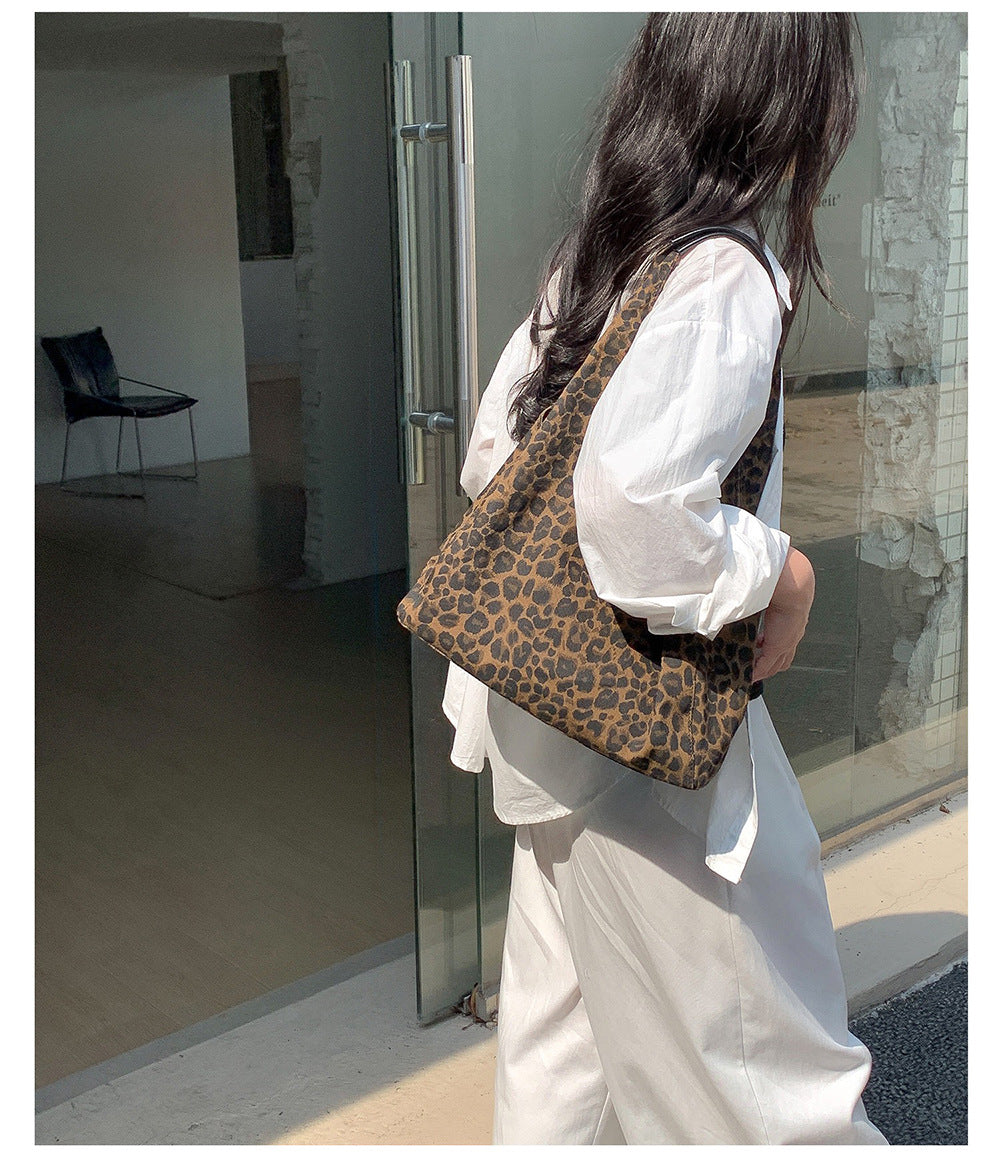 Bolso de mano con diseño de leopardo de alta gama, bolso de hombro informal de gran capacidad