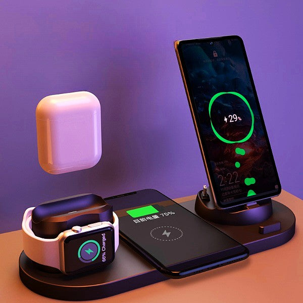 Cargador inalámbrico para iPhone, cargador rápido para teléfono, base de carga rápida para teléfono y reloj, estación de carga 6 en 1
